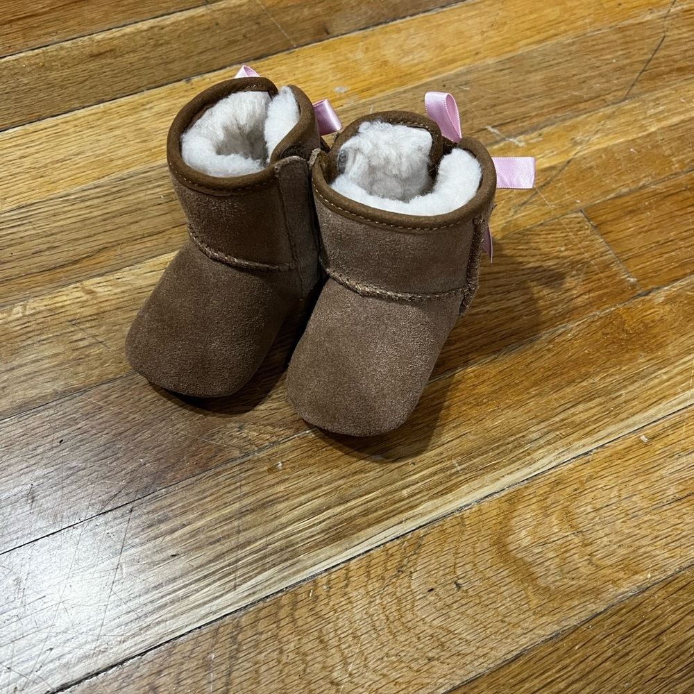 UGG Brown Slippers with Pink Bow